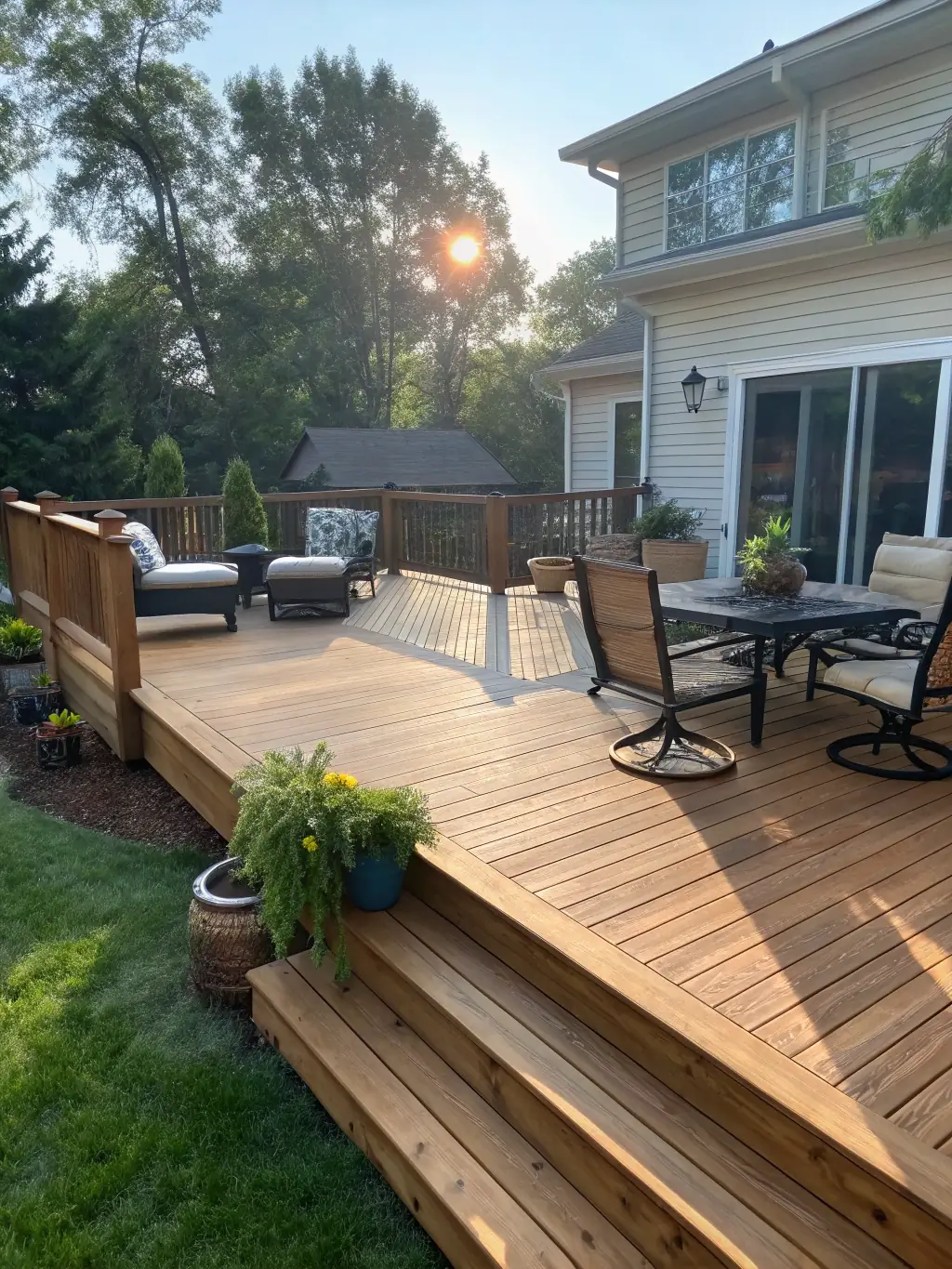 An image of a newly constructed deck by JM Construction Group, showcasing its durability and design.