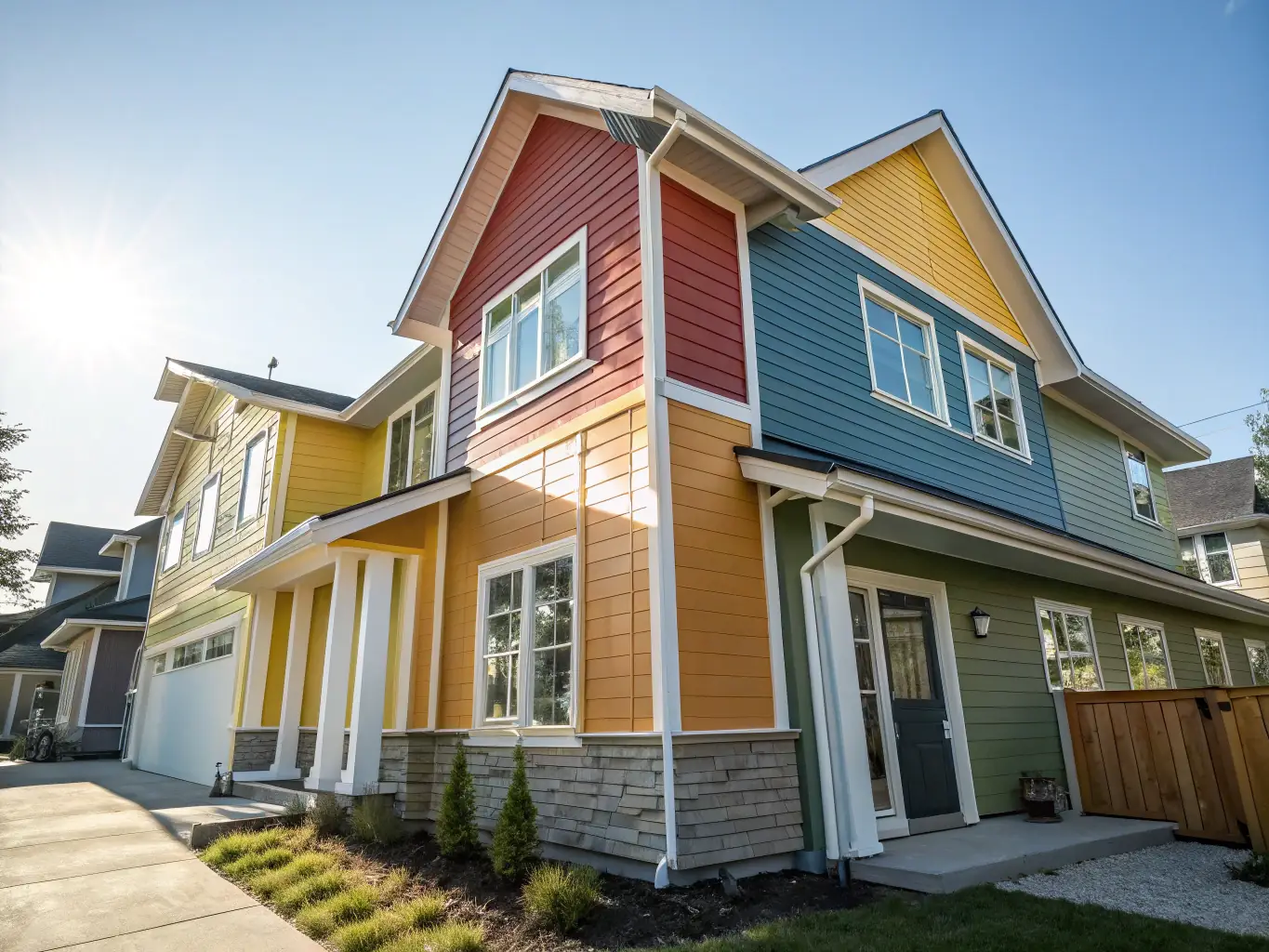 A recently completed siding installation project by JM Construction Group, showcasing a modern home with newly installed vinyl siding in a light gray color, highlighting clean lines and enhanced curb appeal.